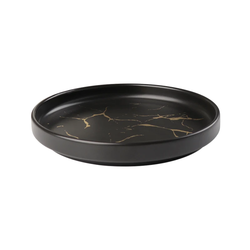 Поставщик столовой посуды Посуда Столовая посуда Керамическая тарелка из скандинавского мрамора Кухонные тарелки Черная мраморная тарелка