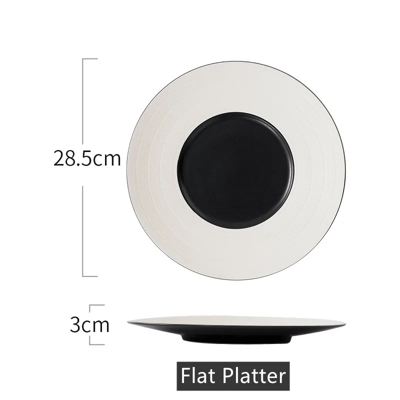 Hotel Restaurant Matte Black White Ceramic Dinner Plates Deep Dishes for Pasta Soup Straw Hat Plate for Pasta Soup Restaurant