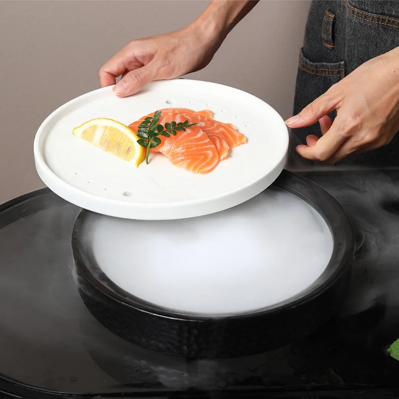 Personality Ceramic Dry Ice Plate Set Eco-Friendly Hotel Tableware Artistic Concept Smoke Plate for Party Occasions