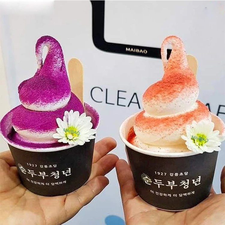 Бумажный стаканчик для десерта на 4 унции, 5/8/12/16 унций, одноразовый одностеночный стаканчик для мороженого, миски для замороженного йогурта с крышкой, бумажный стаканчик на заказ с логотипом