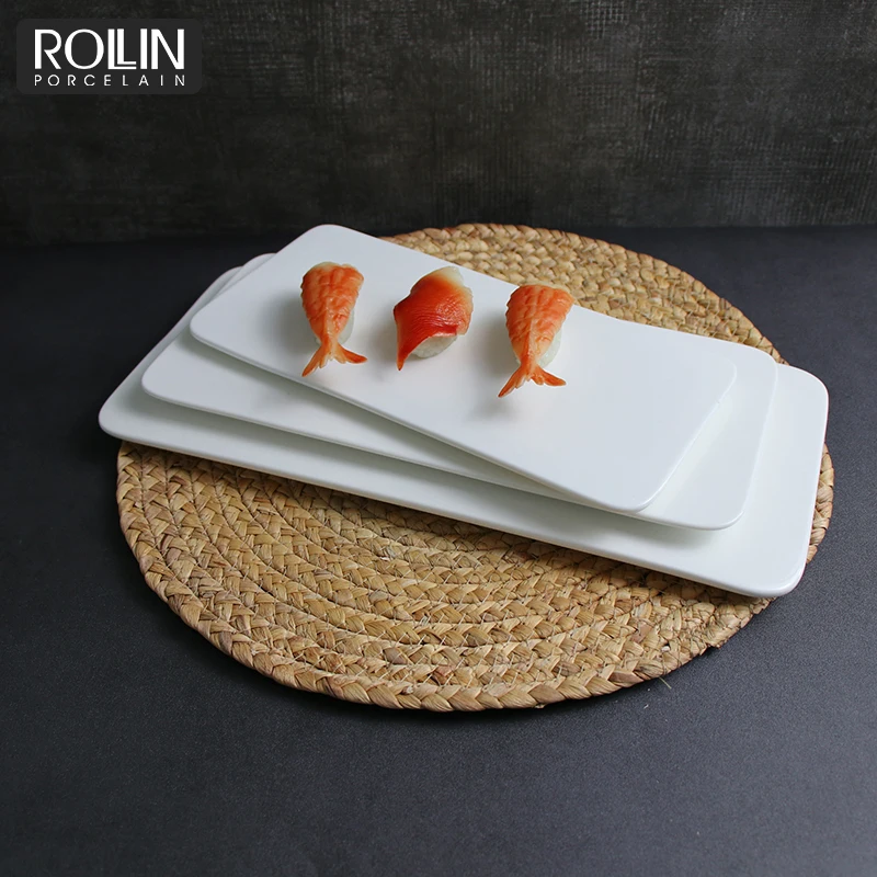 Керамический плоский поднос, белый фарфоровый японский обеденный сервиз, посуда, набор тарелок для суши, белый сервировочный набор для суши