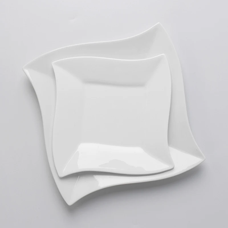Тарелки для кейтеринга Квадратные фарфоровые керамические тарелки для отелей Белые обеденные тарелки Керамические сервировочные блюда для ресторана