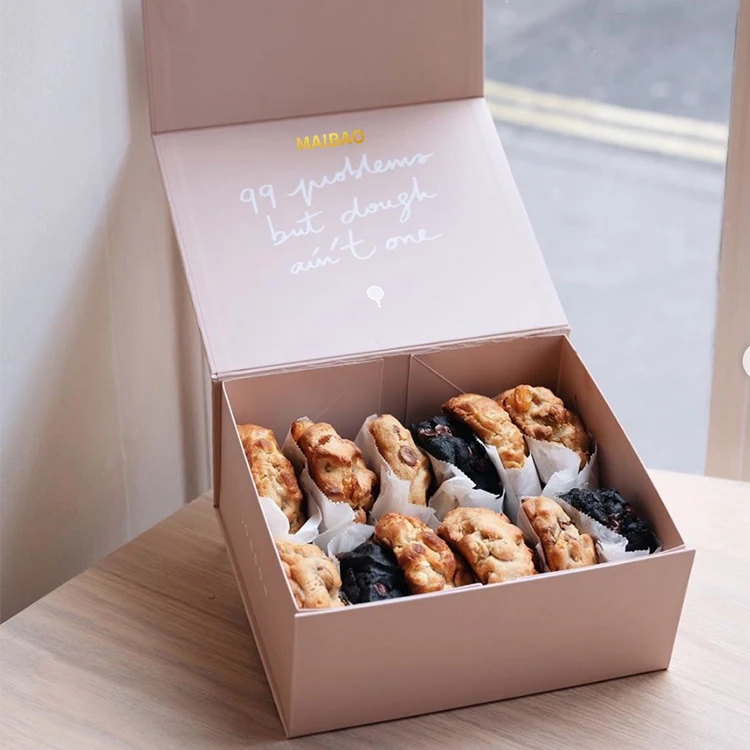 Оптовая продажа, складная коробка для печенья, упаковка из крафт-бумаги, напечатанная на заказ розовая коробка для пончиков, упаковка для хлебобулочных изделий, коробка для пончиков для выпечки, кондитерских изделий