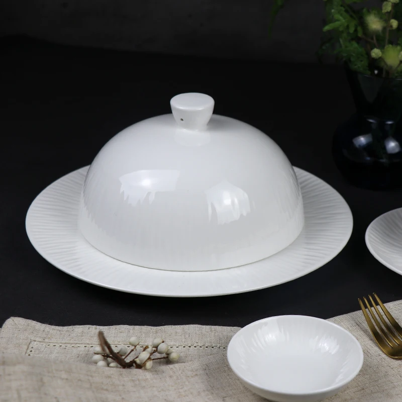 Фарфоровая тарелка оптом, роскошная белая фарфоровая посуда, 10-дюймовый белый керамический набор посуды, набор тарелок на 12 человек для отеля