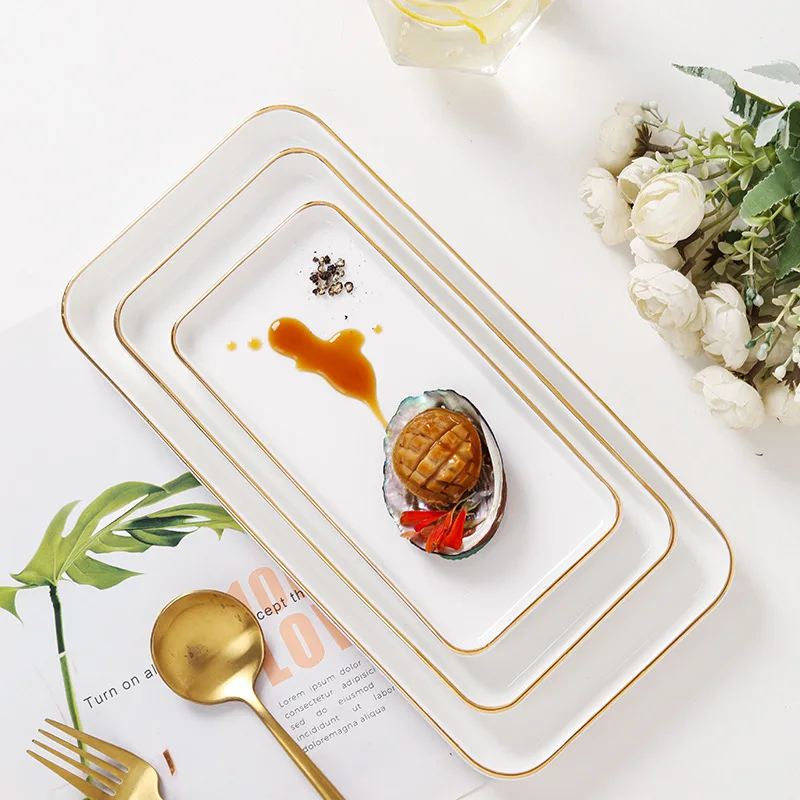 Japanese White Porcelain Restaurant Serving Long Ceramic Square Plate Sushi Plates and Dishes