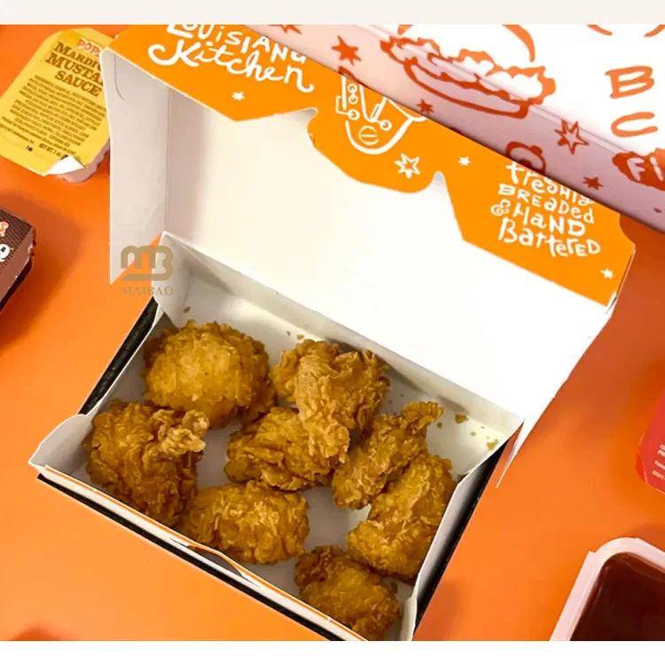 Одноразовые картонные коробки для фаст-фуда на заказ, упаковочные коробки для ланча, гамбургера, жареной курицы, бумажные коробки для картофеля фри на вынос