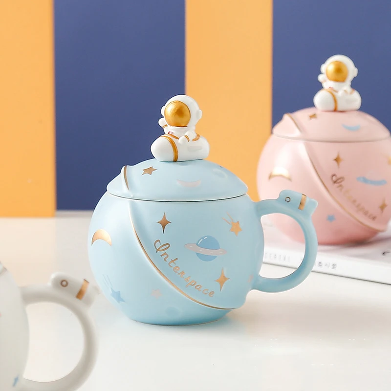 Nordic Style Gift Box Cartoon Rocket Planet Creative Space Astronaut Water Large Capacity Ceramic Coffee Cute Breakfast Milk Mug