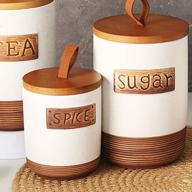 Керамическая банка для хранения в скандинавском стиле, герметичная кухонная канистра с фарфоровой крышкой для чая, кофе, сахара