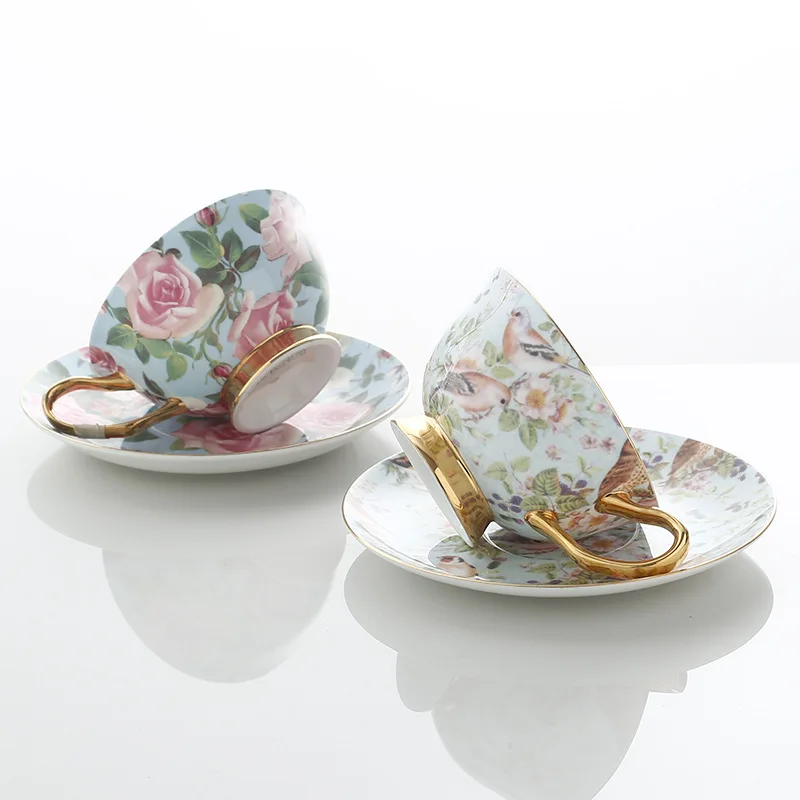 Factory Wholesale British New Style Coffee Cup Set Retro Bone China Black Tea Gift Cup Saucer Set