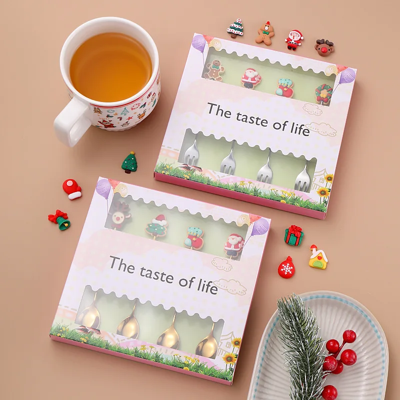 Hot Sale 4 Piece Gold Silver Stainless Steel Cutlery Set Coffee Tea Fruit Fork and Spoon Flatware Set With Gift Box