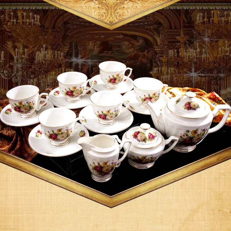 Hot Sale New Design Elegant Design Promotion Exquisite Decal Craft Porcelain Tea Coffee Set