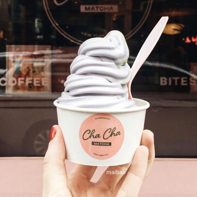 Пользовательский логотип Белая бумага Миска для мороженого Фруктовое мороженое Упаковка замороженного йогурта Контейнер для пищевых продуктов Одноразовый бумажный стаканчик для мороженого Бумажный стакан