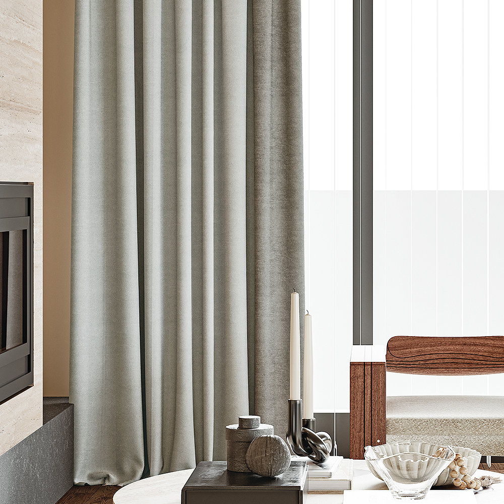 Pleated Blackout Fabric Window Shades Ripple Fold Hotel Drapes Flame Retardant Grey and Black Window Curtains for Living Room