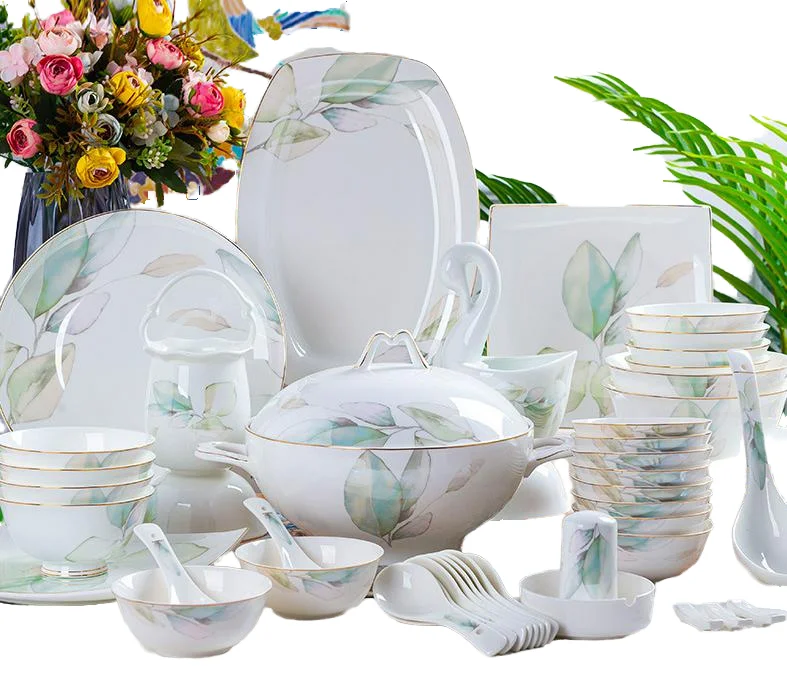 Bone China Dinnerware Set White Premium Porcelain Tableware Set Customized Ceramic Plate