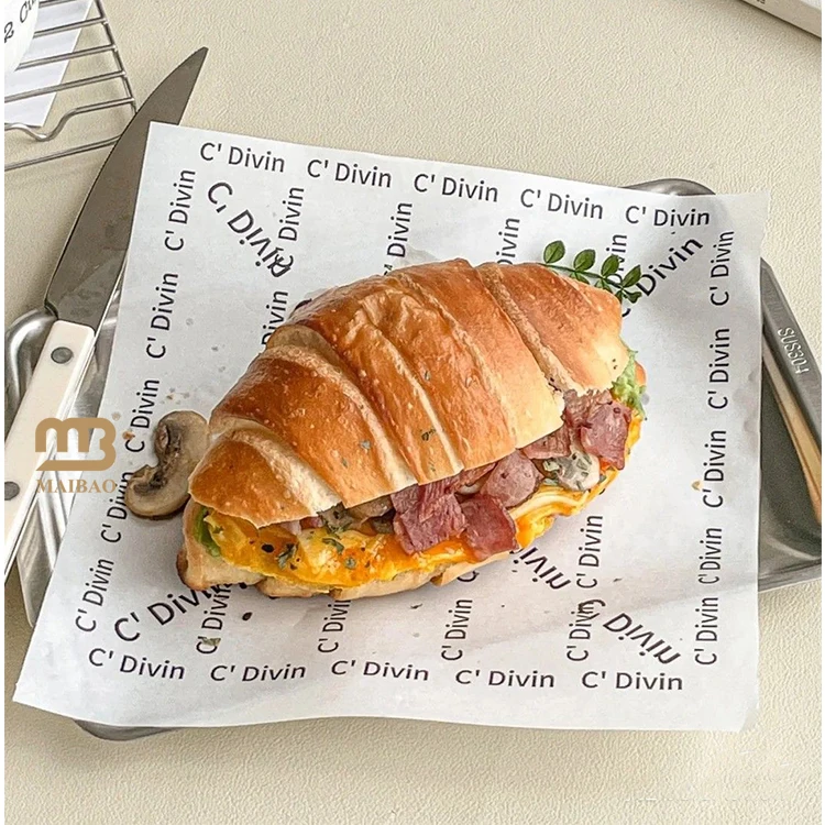 Жиронепроницаемая упаковочная бумага для гамбургеров для быстрого приготовления хлеба, крафт-бумага для выпечки сэндвичей, упаковочная бумага для пищевых продуктов, упаковочная бумага с логотипом на заказ