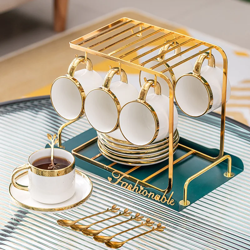 6 Pcs European Style Mugs Fashion Arabic Ceramic Coffee Cup With Handle Tray Coffee Cup Set