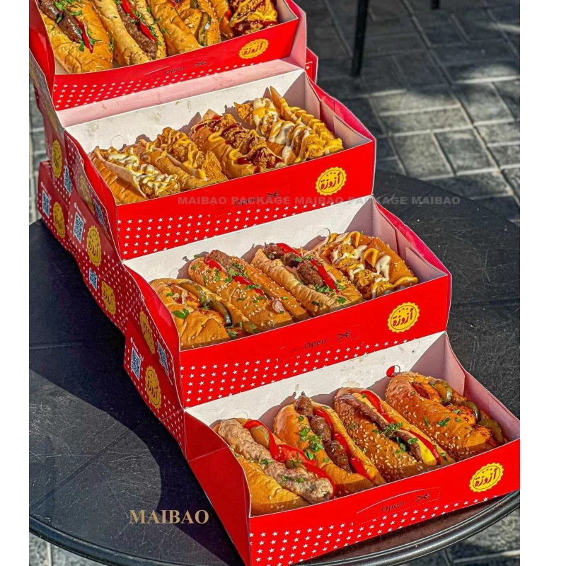 Индивидуальная раскладушка, одноразовая коробка для упаковки еды для гамбургеров, крафт-бумага, коробка для фаст-фуда, гамбургеров, жареной курицы, коробка для хот-догов