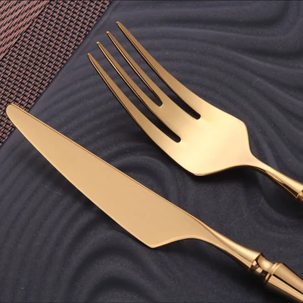304 Stainless Steel Royal Gold Plated Cutlery Flatware Steak Cutlery Spoon Set 4 in 1 Cutlery Set