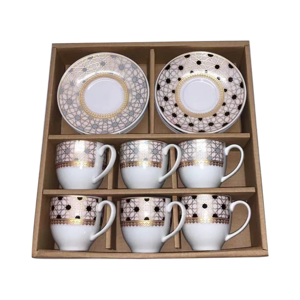 Small Porcelain Arab Gold Coffee Cups and Saucers 6pcs Turkish Espresso Coffee Cup Dish Set