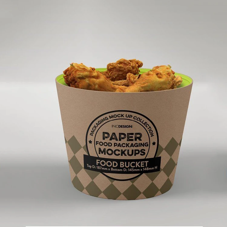 Печатное на заказ биоразлагаемое крафт-бумажное ведро для пищевых продуктов, контейнер для закусок, одноразовый контейнер для картофеля фри, попкорна, жареной курицы, бумажное ведро с крышкой