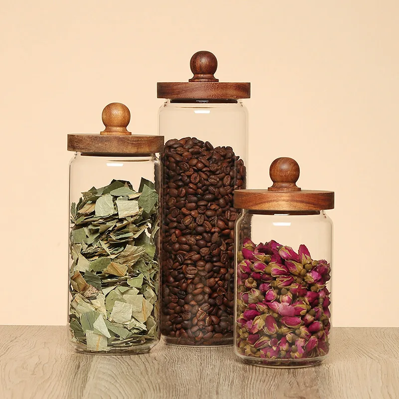 Боросиликатные прозрачные стеклянные банки, заводские бутылки и банки для хранения, контейнер для хранения продуктов питания с герметичной бамбуковой крышкой