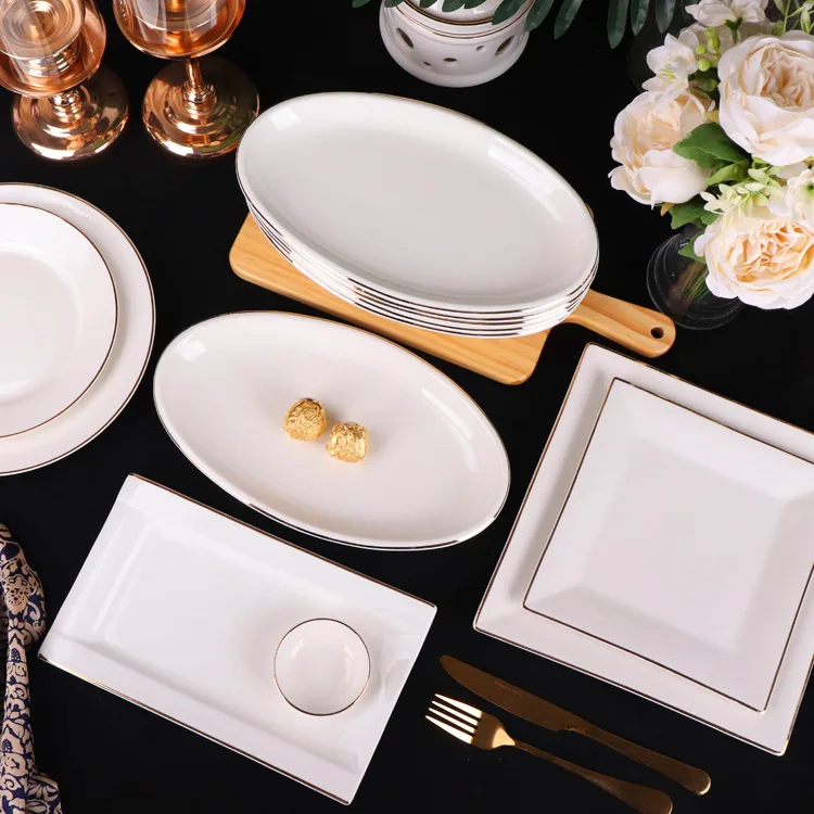 White Ceramic Oval Thick Home Fish Plate Big  Food Dish Ceramic Fish Plates