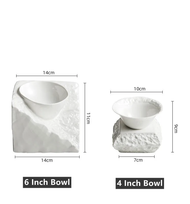 White Ceramic Bowl with Irregular Rock Pattern Eco-Friendly Hotel Dinner Soup Salad Dessert Cold Dish Unique Artistic Design