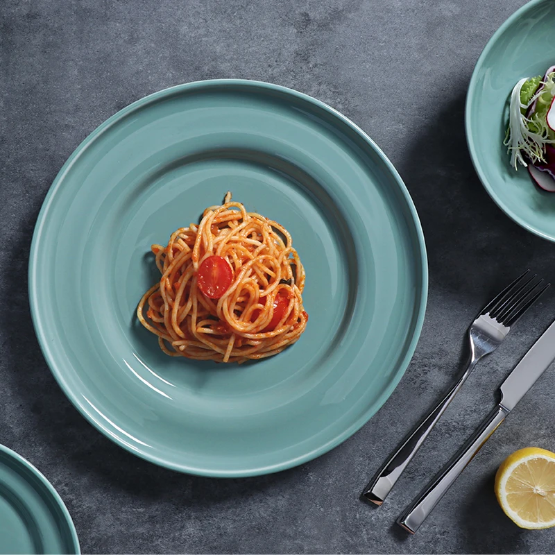 Керамические тарелки столовой посуды круглые индивидуальные тарелки ресторана керамические зеленые обеденные тарелки