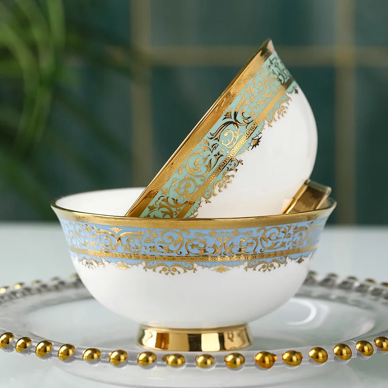 Luxury Hotel Dinnerware Porcelain Bowl Customized 4.5 Inch Gold Rim Glazed Ceramic Dinner Rice Serving Bowls