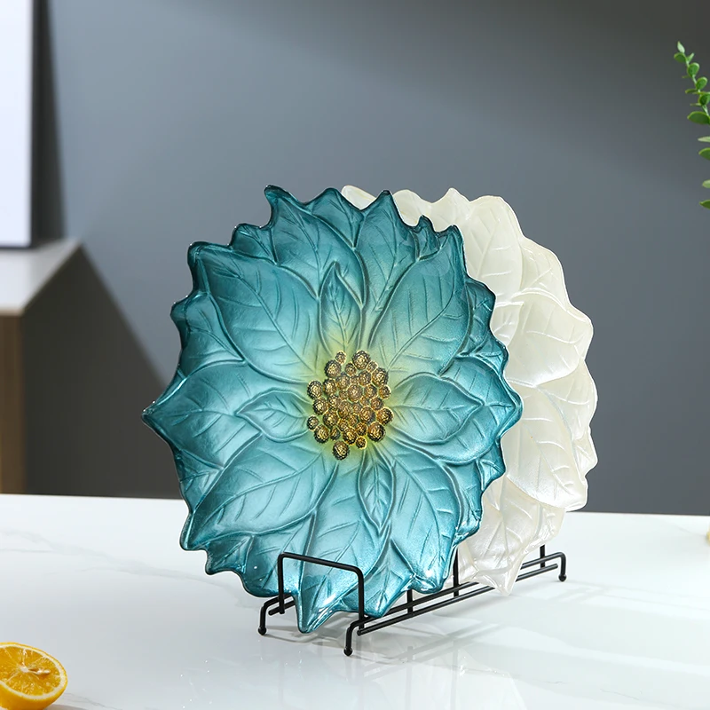 Новый синий лотос, белое стекло, европейское стекло, роскошное зарядное блюдо, белое зарядное устройство для ужина, тарелки