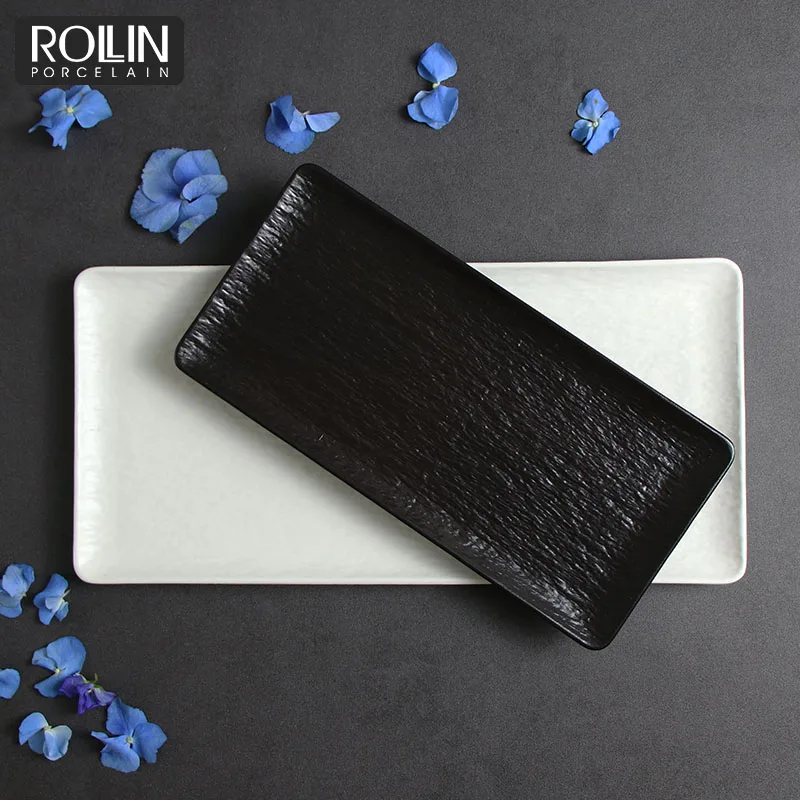 Посуда для ресторана, посуда, черно-белая фарфоровая посуда, фарфоровый японский обеденный набор, прямоугольные тарелки для суши для ресторана отеля