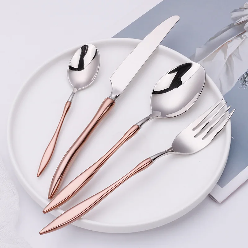 2024 Modern Design Stainless Steel Reusable Silverware Set Sustainable Spoons Forks Knives for Restaurant or Wedding Gifts