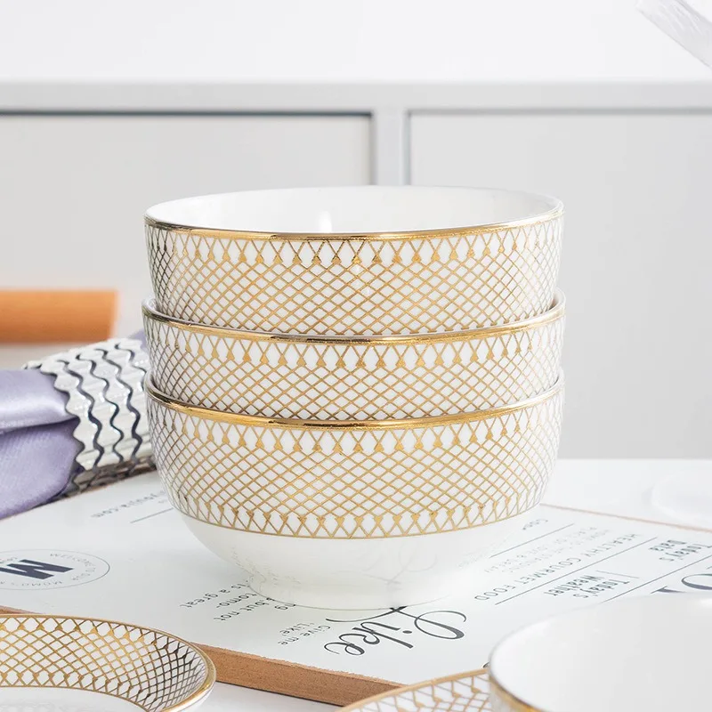 Новый обеденный сервиз с тиснением из костяного фарфора и буле Новый дизайн Тарелки и миски с золотым узором Новые обеденные тарелки из керамики