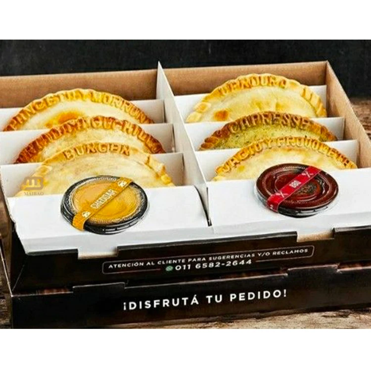 Бумажная коробка для эмпанадас на заказ с отделением для погружения. Бумажная коробка на вынос. Индивидуальные упаковочные коробки для соуса Самоса для продуктов питания и выпечки.