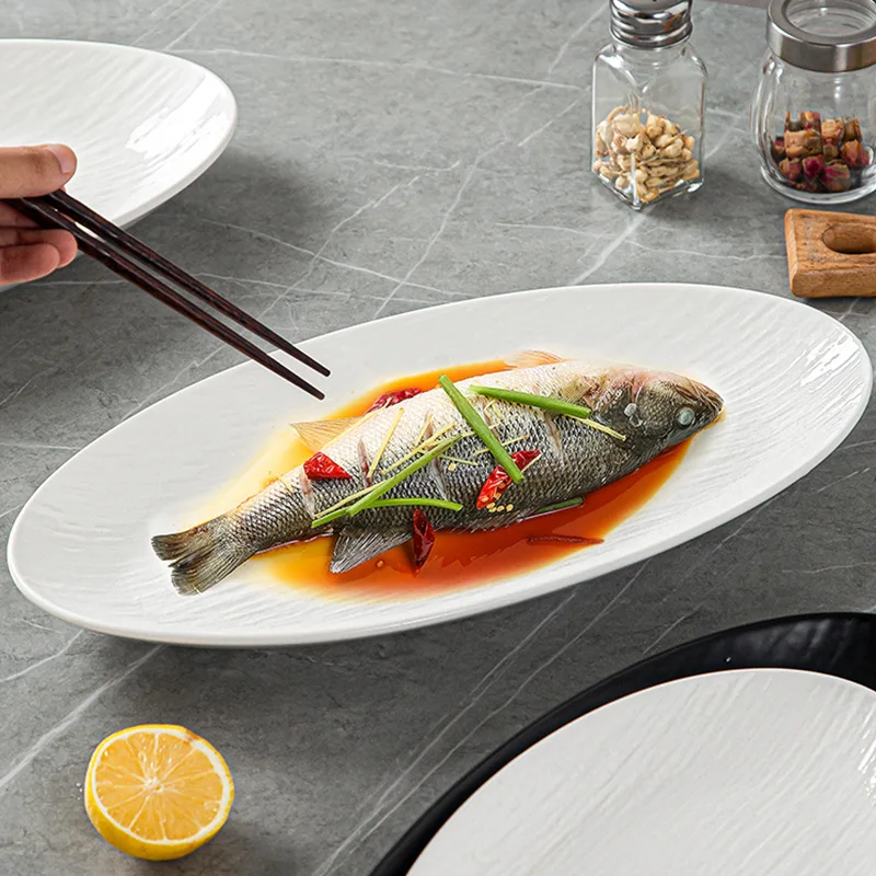 High Quality Simple Black White Dinner Plates Big Oval Western Food Soup Plate Bowl Deep Dish Straw Hat High-Grade Western Bowls