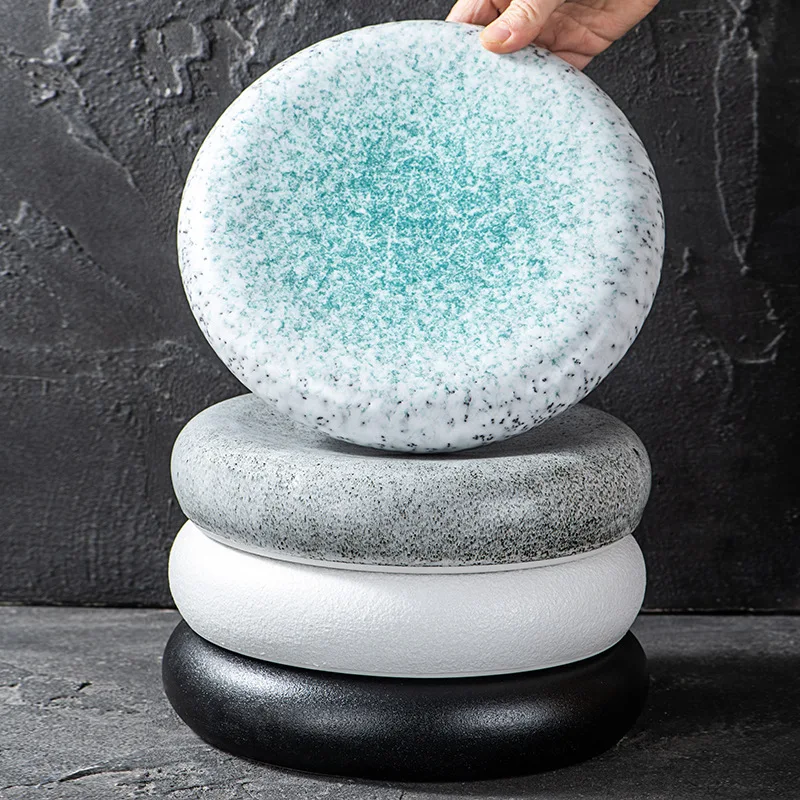 Керамическая тарелка для сашими в японском стиле с каменным узором Креативная тарелка для ужина Панси в форме барабана Десертная тарелка в западном стиле