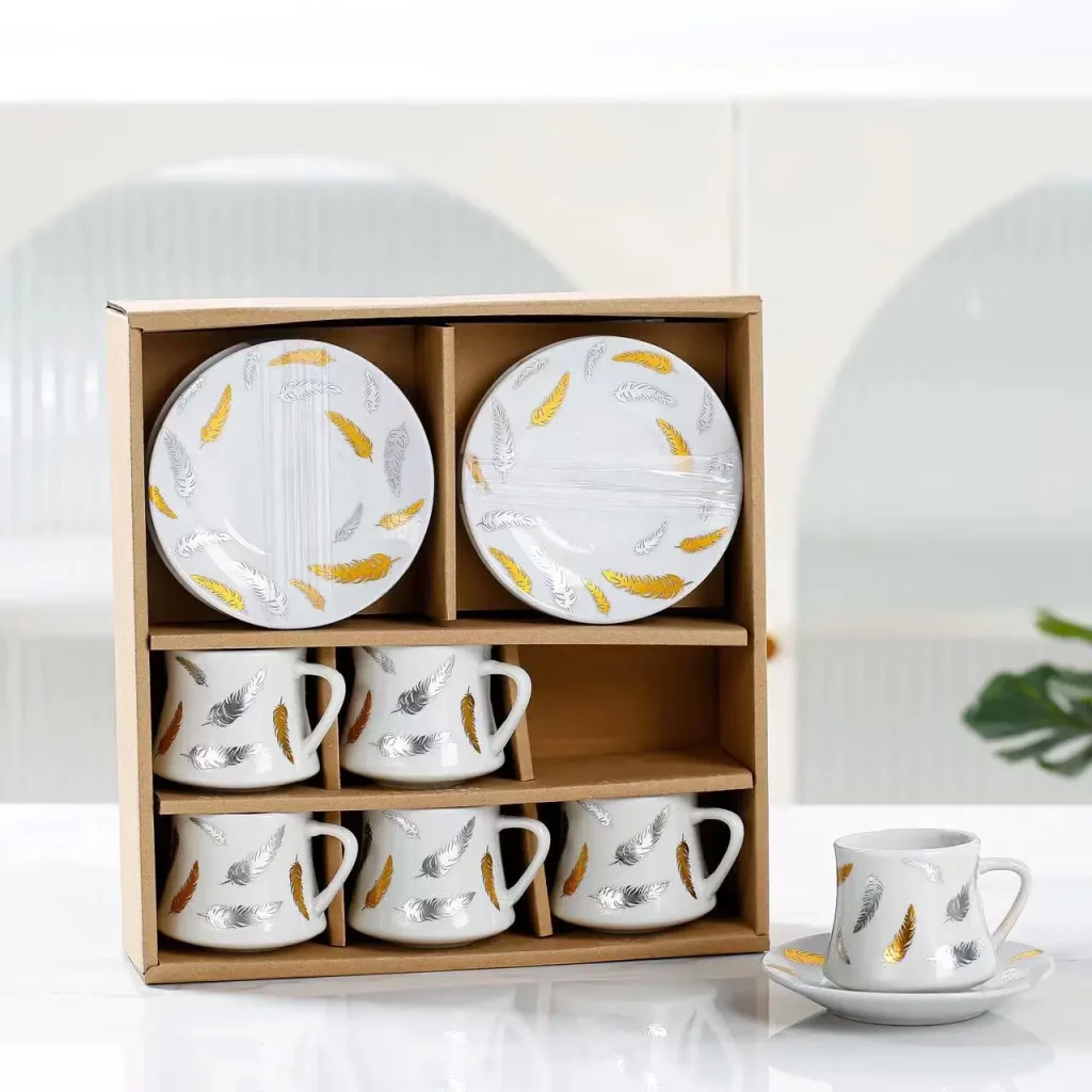 European Style Gilded Ceramic Tea Cup Six Plate Set Activity Practical Coffee Cup and Plate Business Event Sales Gift Wholesale