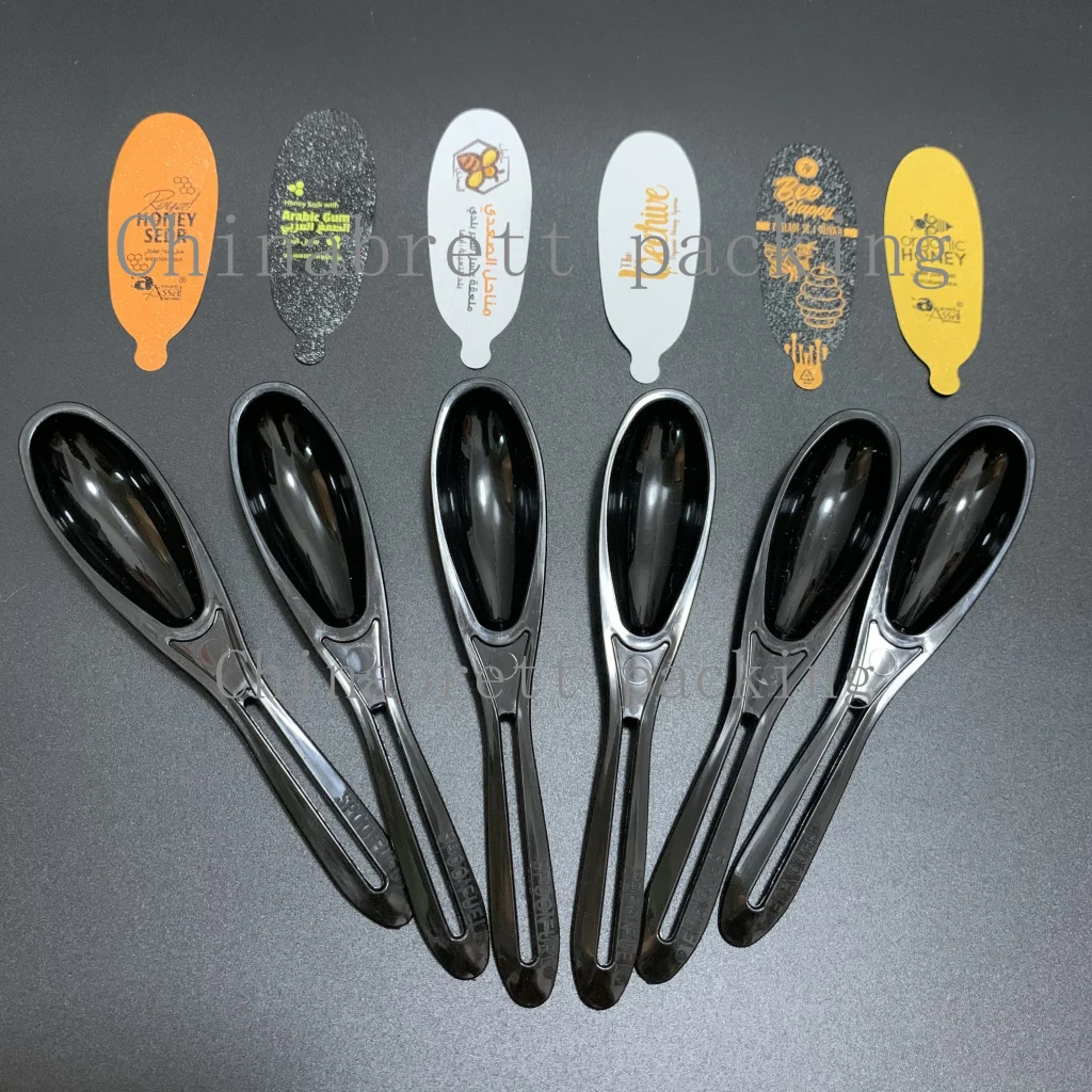 Экологичный одноразовый пластиковый стаканчик без бисфенола-А, 7 г, роскошная черная ложка для меда с фольгированной оберткой, еда, вечеринки, путешествия, свадьбы