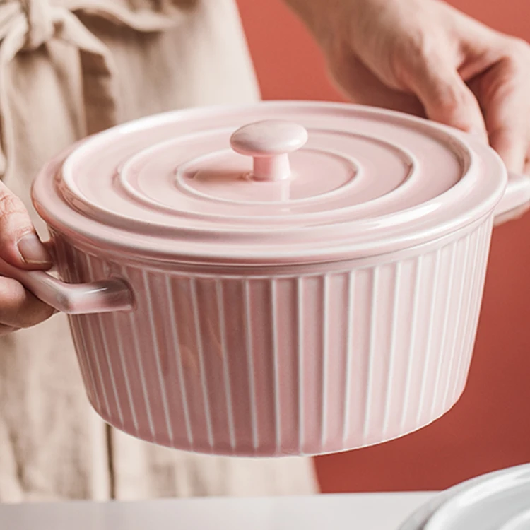 Оптовая продажа, фарфоровая миска, керамические сервировочные миски с крышкой, рисовый салат, лапша, макароны, миска для выпечки с ручками, набор столовой посуды