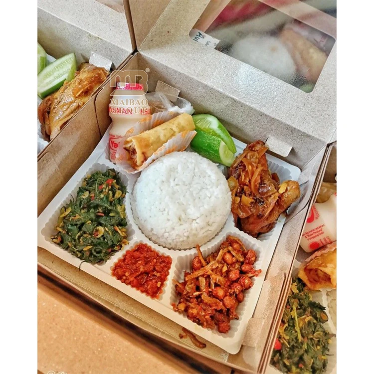 Экологичный ресторан, еда на вынос, бумажные контейнеры для салата, биоразлагаемая одноразовая коробка для упаковки пищевых продуктов с окном