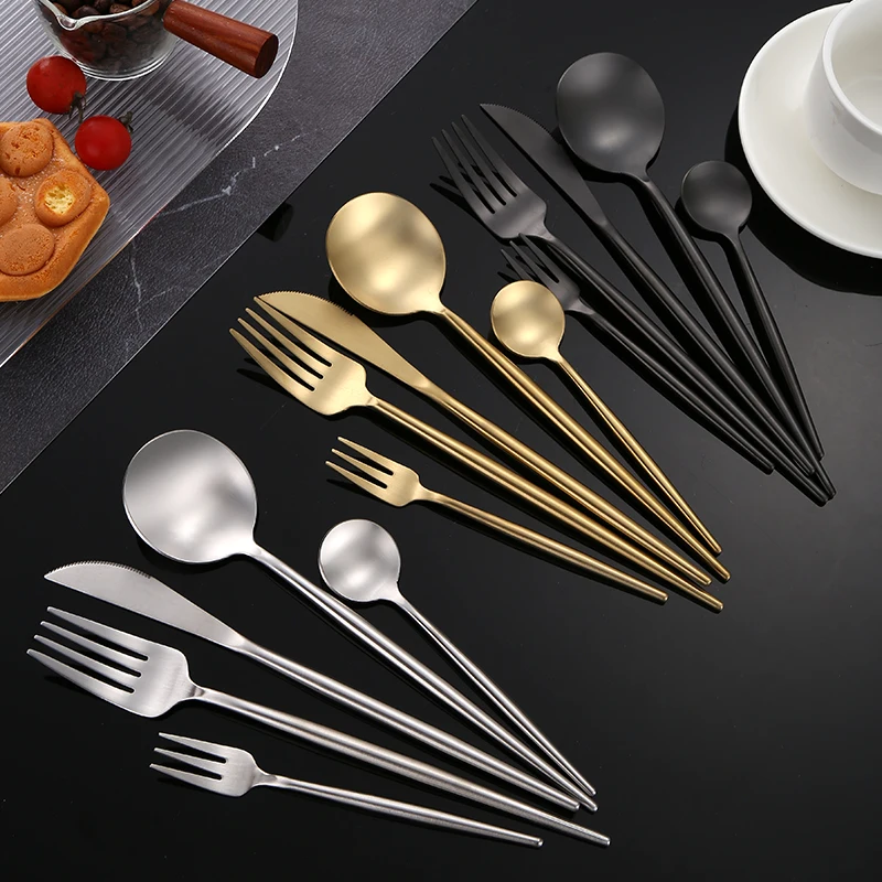 Элегантный свадебный набор ножей и вилок из золота, серебра, розового золота, столовые приборы из нержавеющей стали