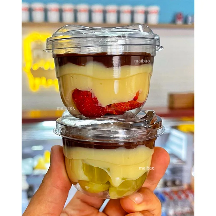 Изготовленная на заказ прозрачная одноразовая чашка для десерта из ПЭТ, пластиковая чашка для пудинга, йогурта, 4 унции 12 унций, фруктовое мороженое, мусс, жесткий пластиковый стаканчик с крышкой