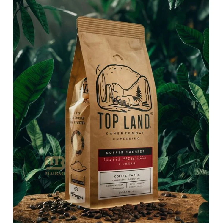 Эко-бумажный пакет с 8 боковыми складками и плоским дном с принтом на заказ для кофейных зерен Персонализированный бумажный пакет для кофейных зерен с клапаном