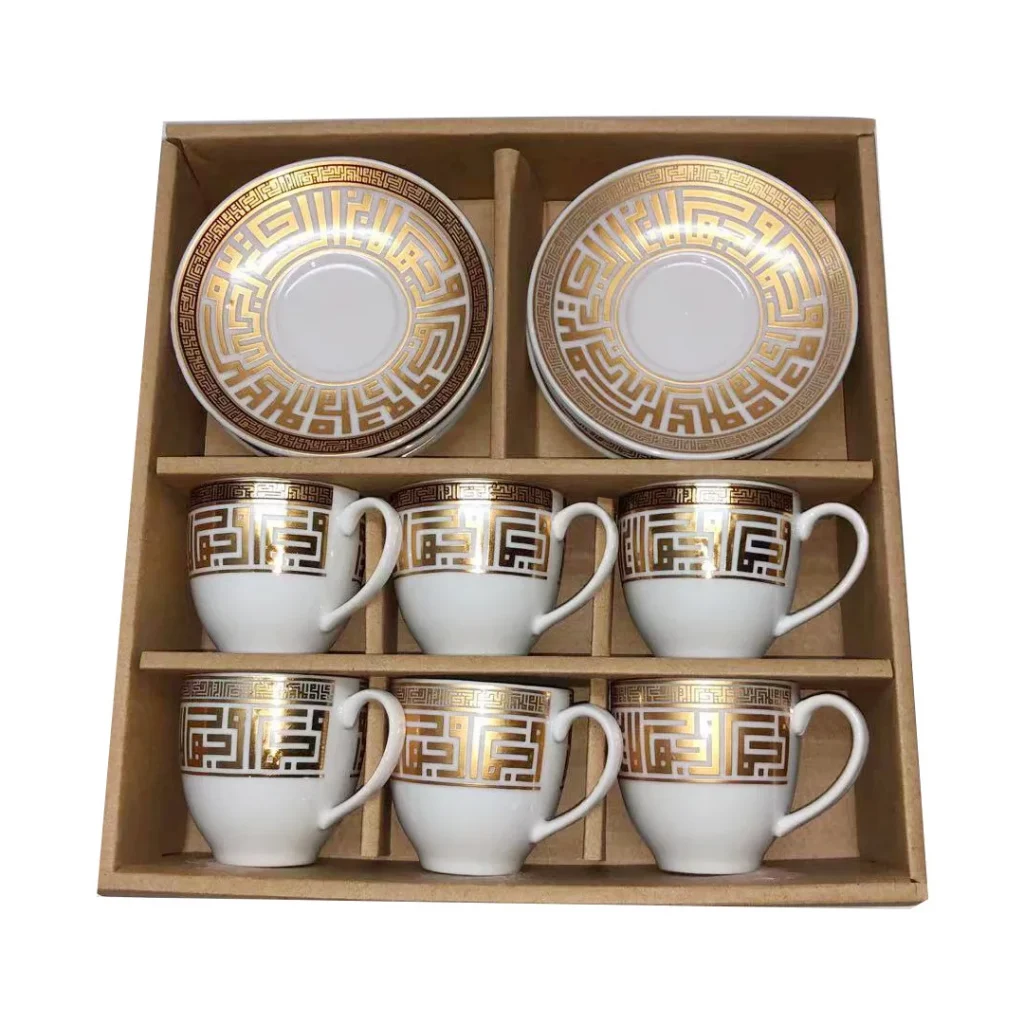 Small Porcelain Arab Gold Coffee Cups and Saucers 6pcs Turkish Espresso Coffee Cup Dish Set