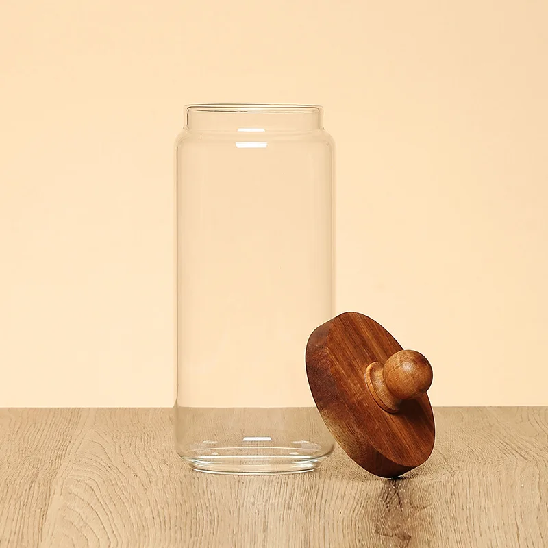 Боросиликатные прозрачные стеклянные банки, заводские бутылки и банки для хранения, контейнер для хранения продуктов питания с герметичной бамбуковой крышкой