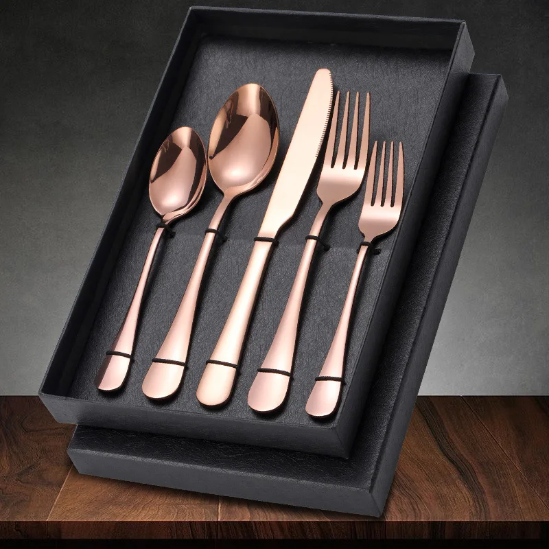 Luxury Tableware Cutlery 5pcs Stainless Steel Knife and Fork Set Gold Flatware Set for Wedding