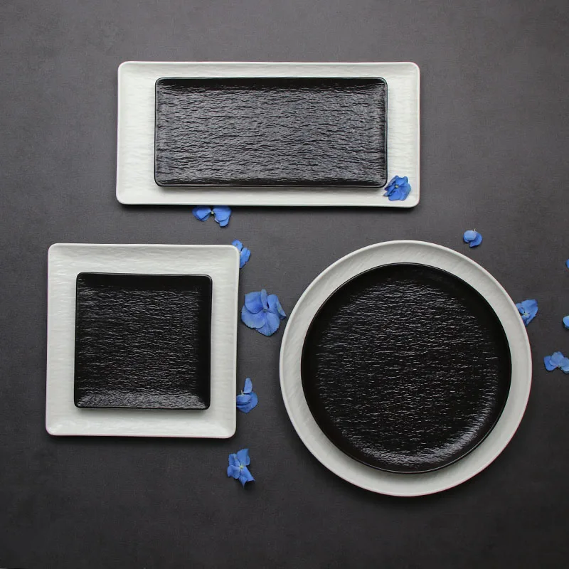 Посуда для ресторана, посуда, черно-белая фарфоровая посуда, фарфоровый японский обеденный набор, прямоугольные тарелки для суши для ресторана отеля