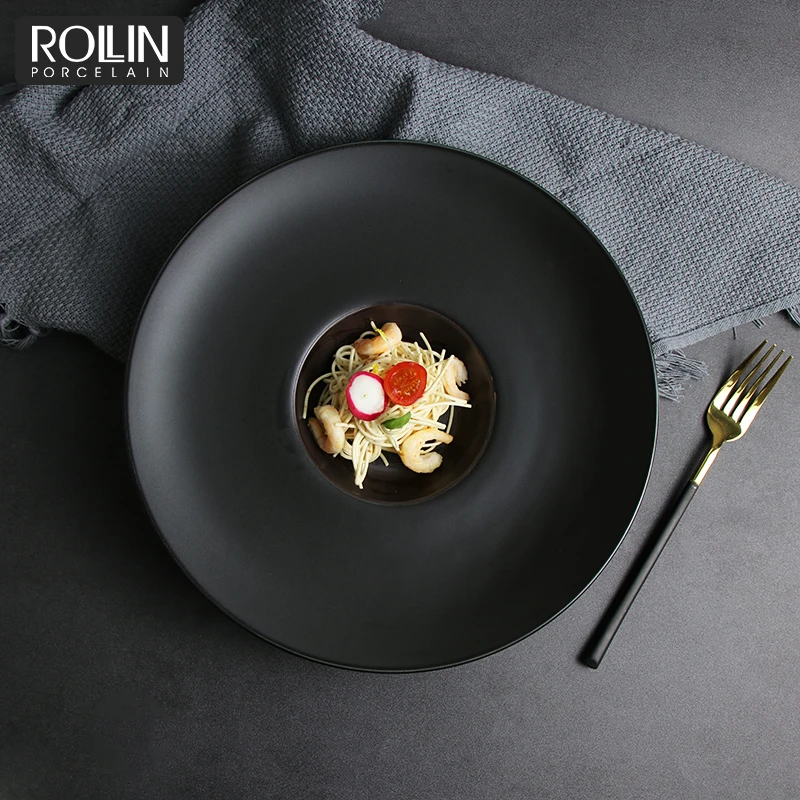 Оптовая керамическая посуда заводская цена черная скандинавская керамическая фарфоровая тарелка керамическая для 5-звездочного отеля и ресторана
