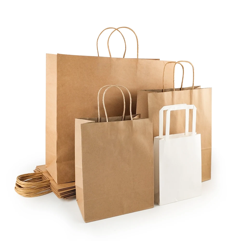 Дешевый заказ напечатайте свой собственный логотип бумажный подарочный пакет Роскошный белый коричневый крафт-подарок для покупок крафт-бумажный пакет с ручками, пригодный для вторичной переработки