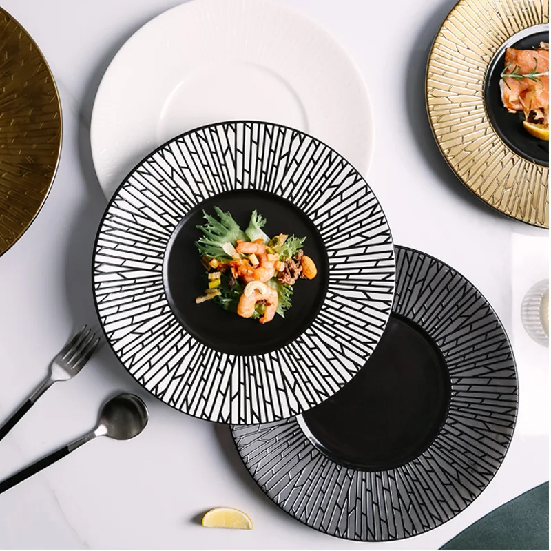 Luxury Gold Porcelain Dinner Plates Customizable Eco-Friendly Ceramic Plate Dish for Steak Pasta Serving Tableware Dinnerware